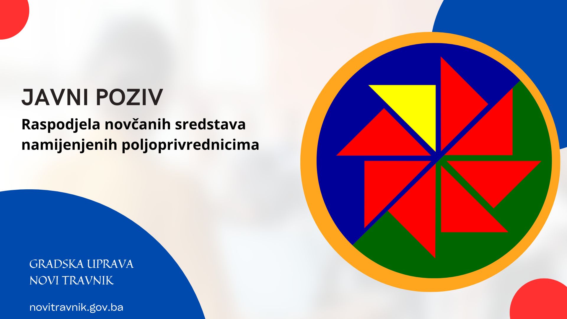 Javni poziv za raspodjelu novčanih sredstava namijenjenih poljoprivrednicima