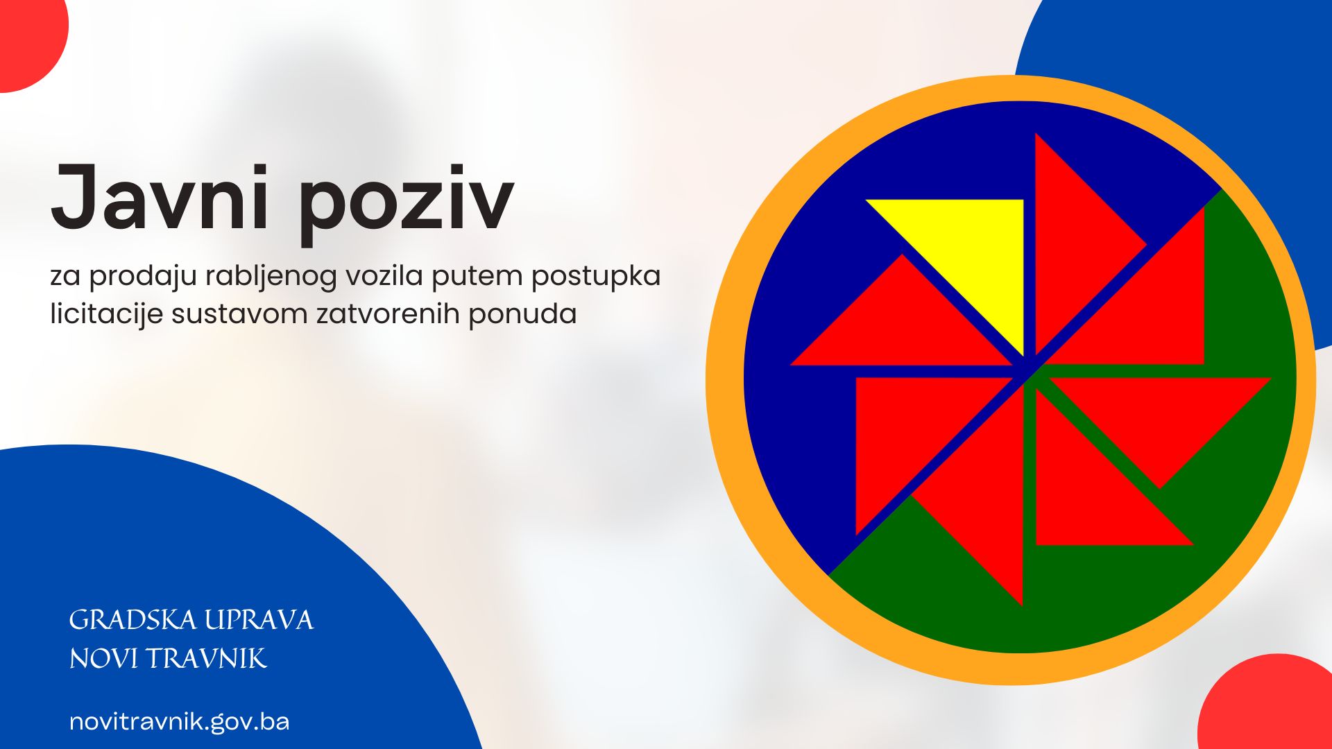 Javni poziv za prodaju rabljenog vozila putem postupka licitacije sustavom zatvorenih ponuda